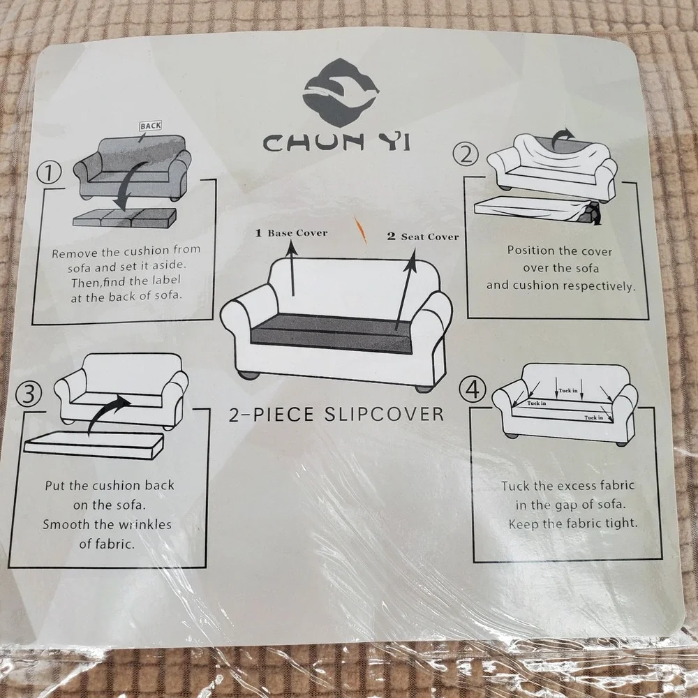 Subrtex Chun Yi Chair Sofa Slipcover 3 Piece Stretch Sand‎ Checkered Small New
